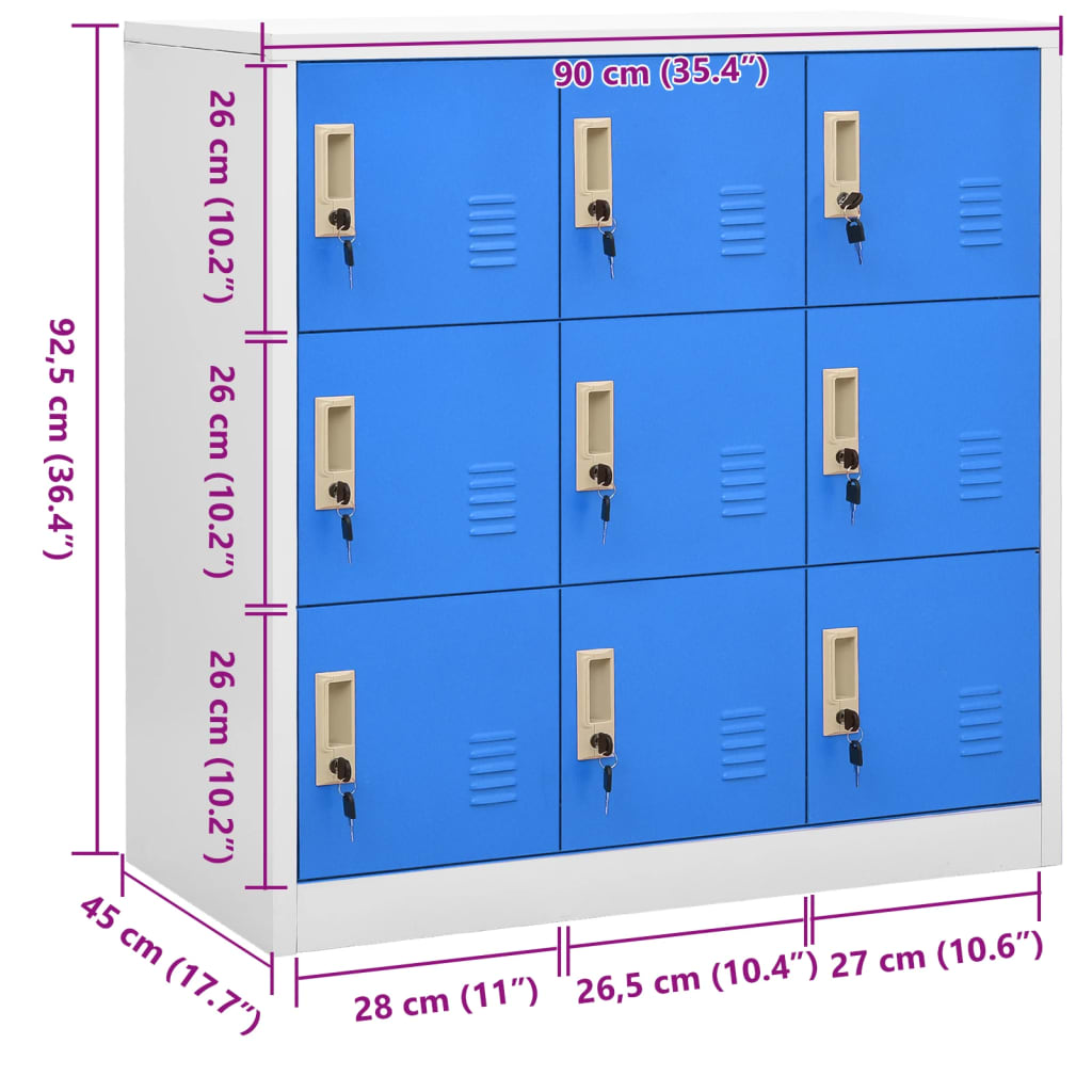 Locker Cabinet 35.4&quot;X17.7&quot;X36.4&quot; Steel Light Gray And Blue