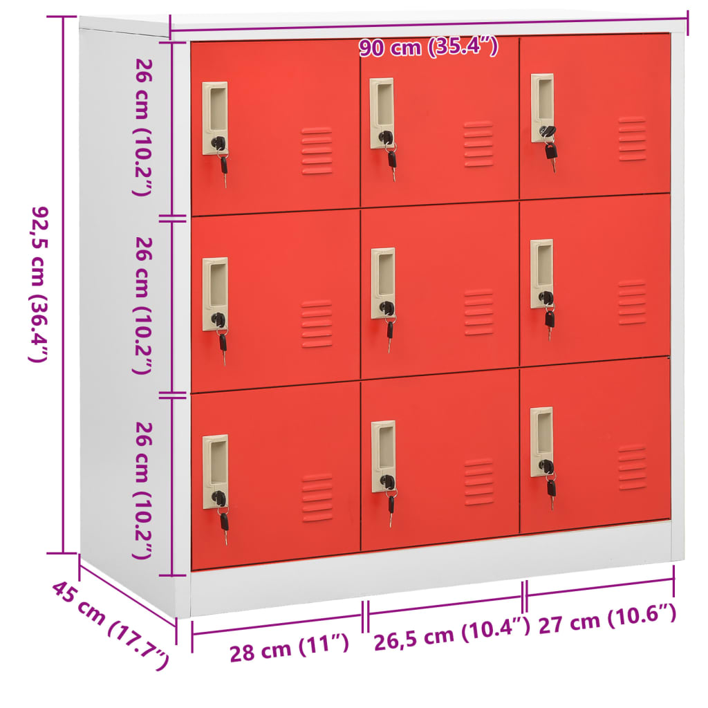 Locker Cabinet 35.4&quot;X17.7&quot;X36.4&quot; Steel Light Gray And Red