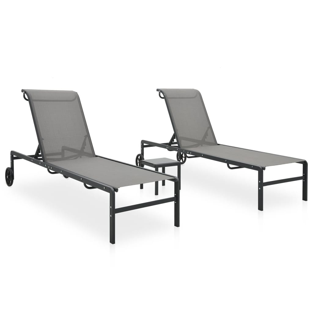 Sun Loungers 2 Pcs With Table Textilene And Steel