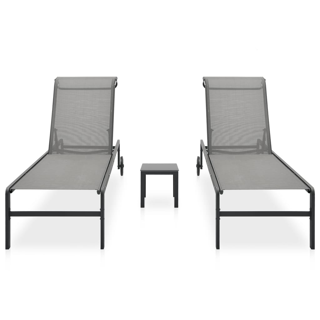 Sun Loungers 2 Pcs With Table Textilene And Steel