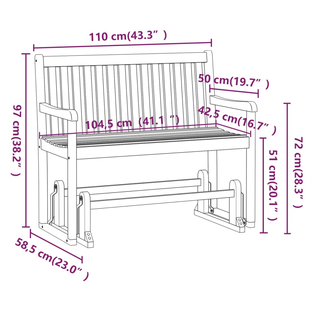 Patio Swing Bench 43.3&quot; Solid Acacia Wood