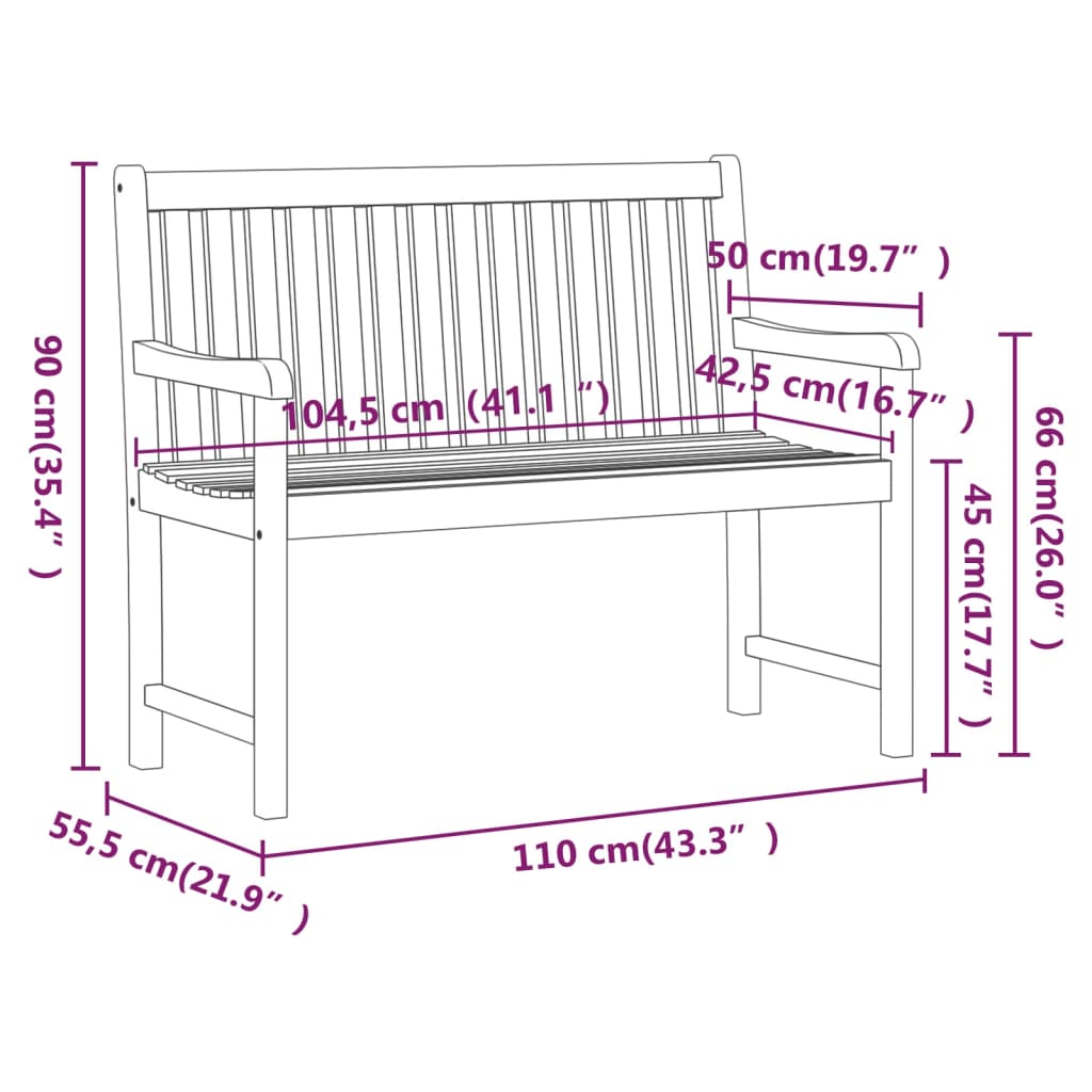 Patio Bench 43.3&quot; Solid Acacia Wood