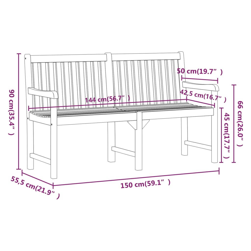 Patio Bench 59.1&quot; Solid Acacia Wood