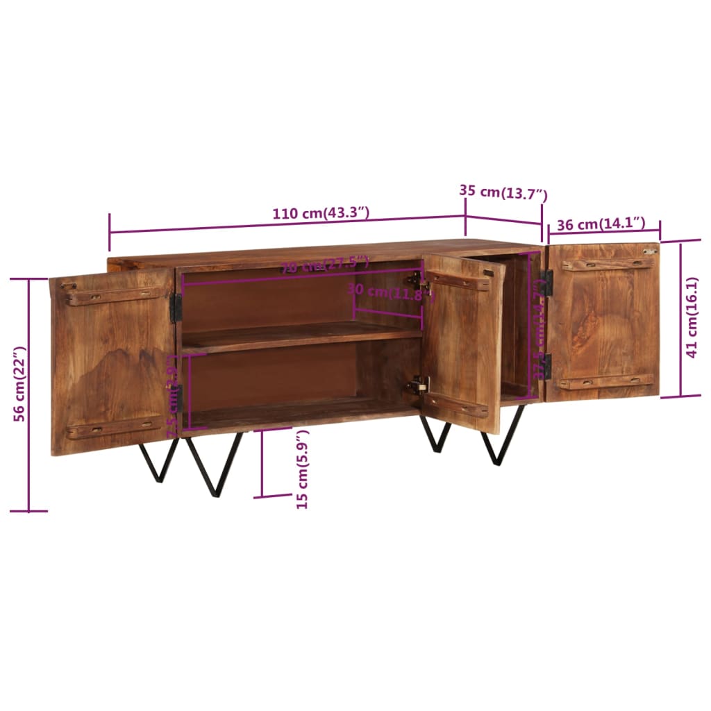 Sideboard 43.3&quot;X13.8&quot;X22&quot; Solid Wood Mango