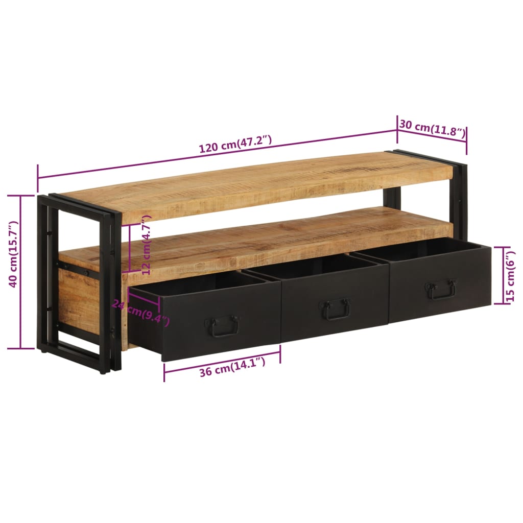 Tv Stand 47.2&quot;X11.8&quot;X15.7&quot; Solid Wood Mango