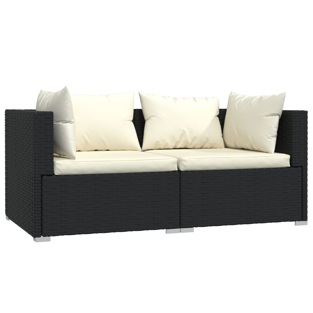 Patio Furniture Set 3 Piece With Cushions Black Poly Rattan