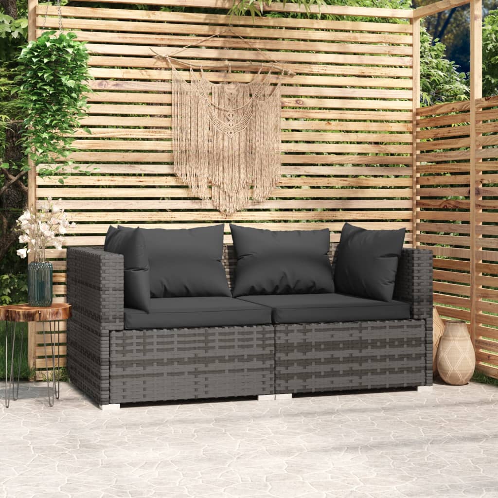 Patio Loveseat With Cushions Gray Poly Rattan