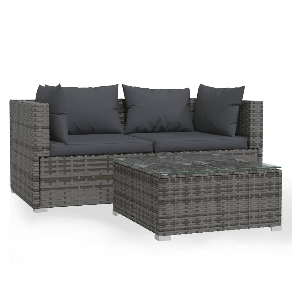 Patio Furniture Set 3 Piece With Cushions Gray Poly Rattan