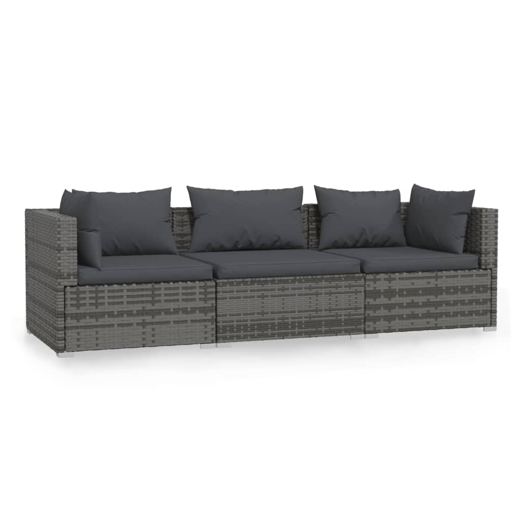 Wicker Patio Furniture 3 Piece With Cushions Gray Poly Rattan