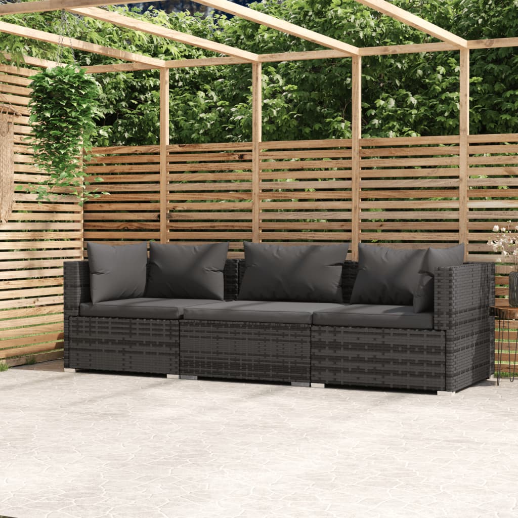 Wicker Patio Furniture 3 Piece With Cushions Gray Poly Rattan