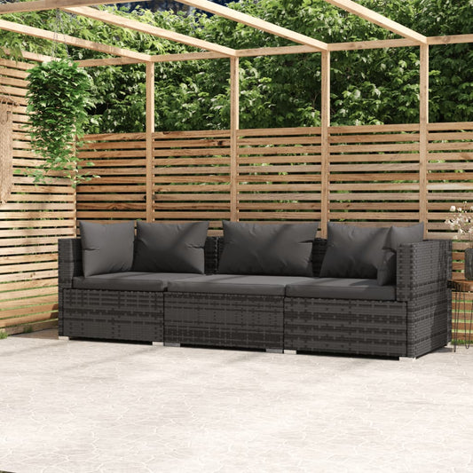 Wicker Patio Furniture 3 Piece With Cushions Gray Poly Rattan