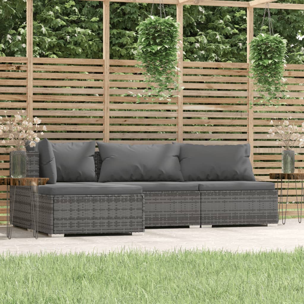 4 Piece Patio Lounge Set With Cushions Gray Poly Rattan