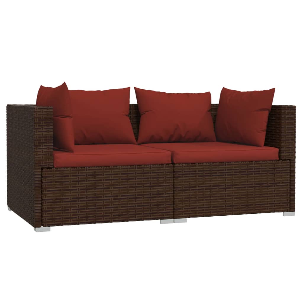 Patio Loveseat With Cushions Brown Poly Rattan