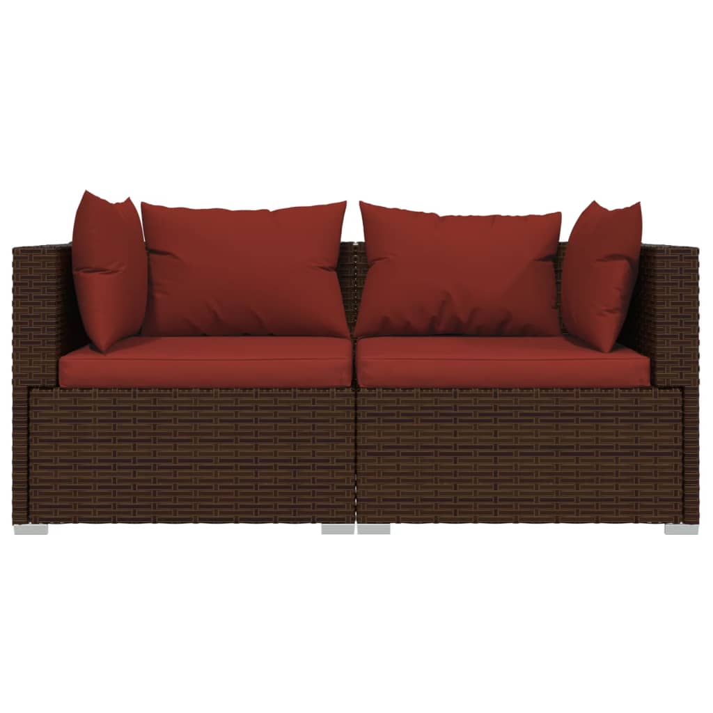 Patio Loveseat With Cushions Brown Poly Rattan