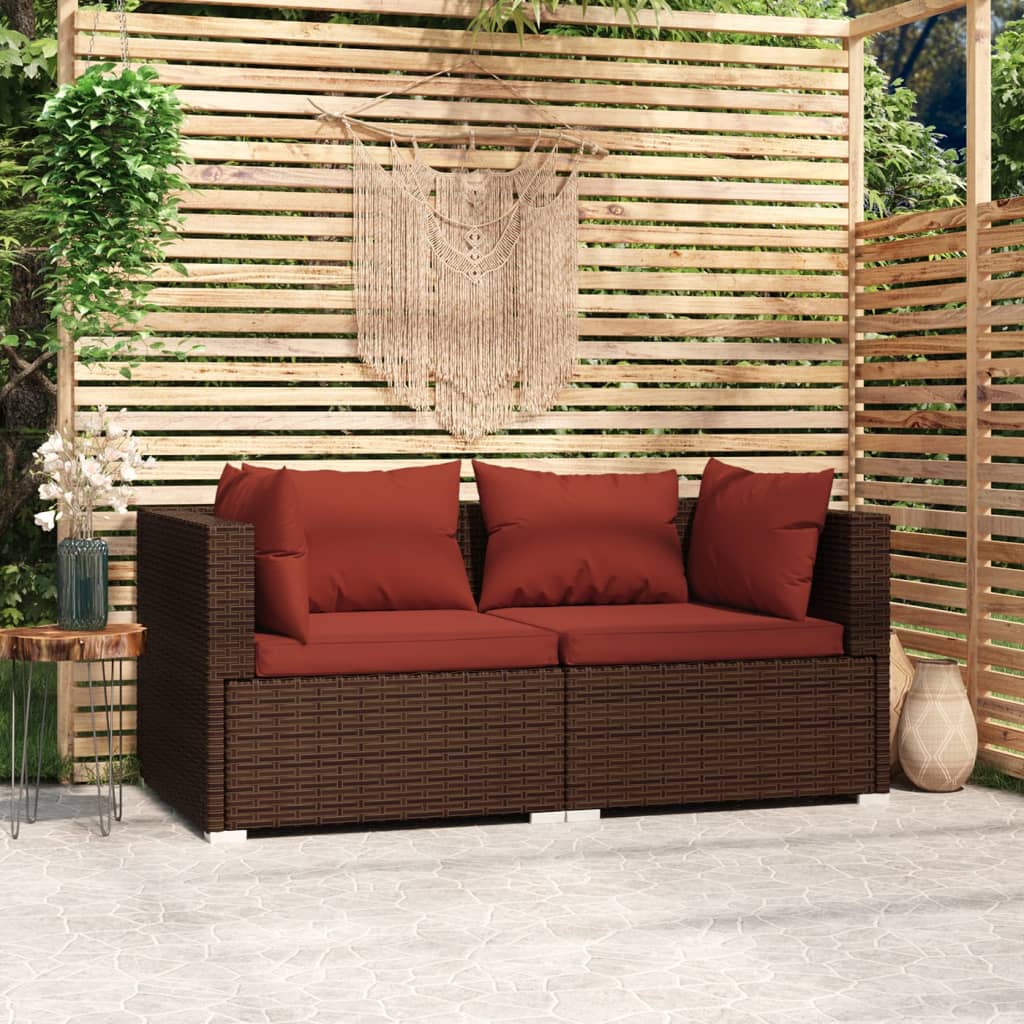 Patio Loveseat With Cushions Brown Poly Rattan