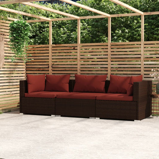 Wicker Patio Furniture 3 Piece With Cushions Brown Poly Rattan