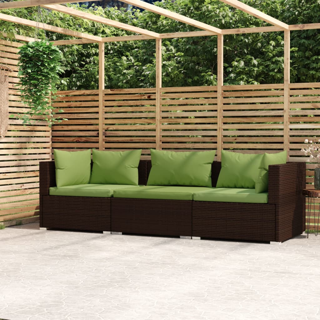 Wicker Patio Furniture 3 Piece With Cushions Brown Poly Rattan