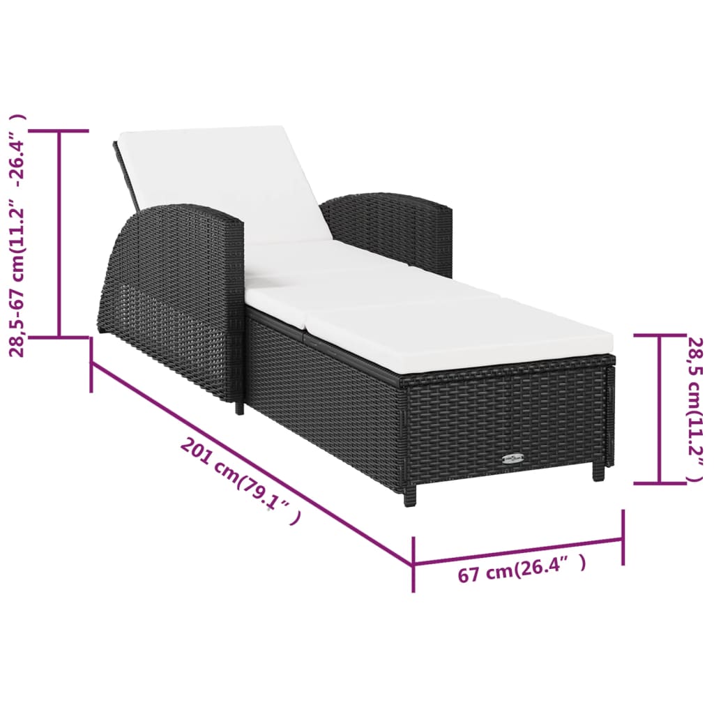 Sun Lounger With Cream White Cushion Poly Rattan