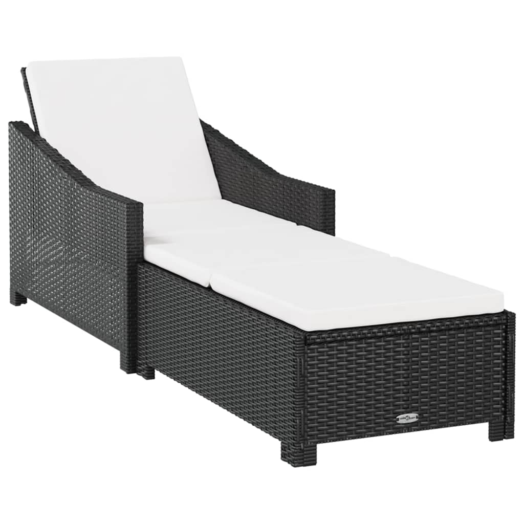 Sun Lounger With Cream White Cushion Poly Rattan