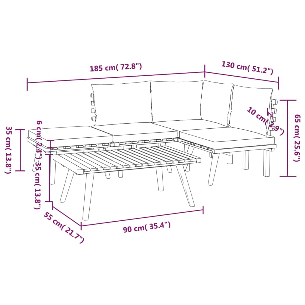 5 Piece Patio Lounge Set With Cushions Solid Acacia Wood