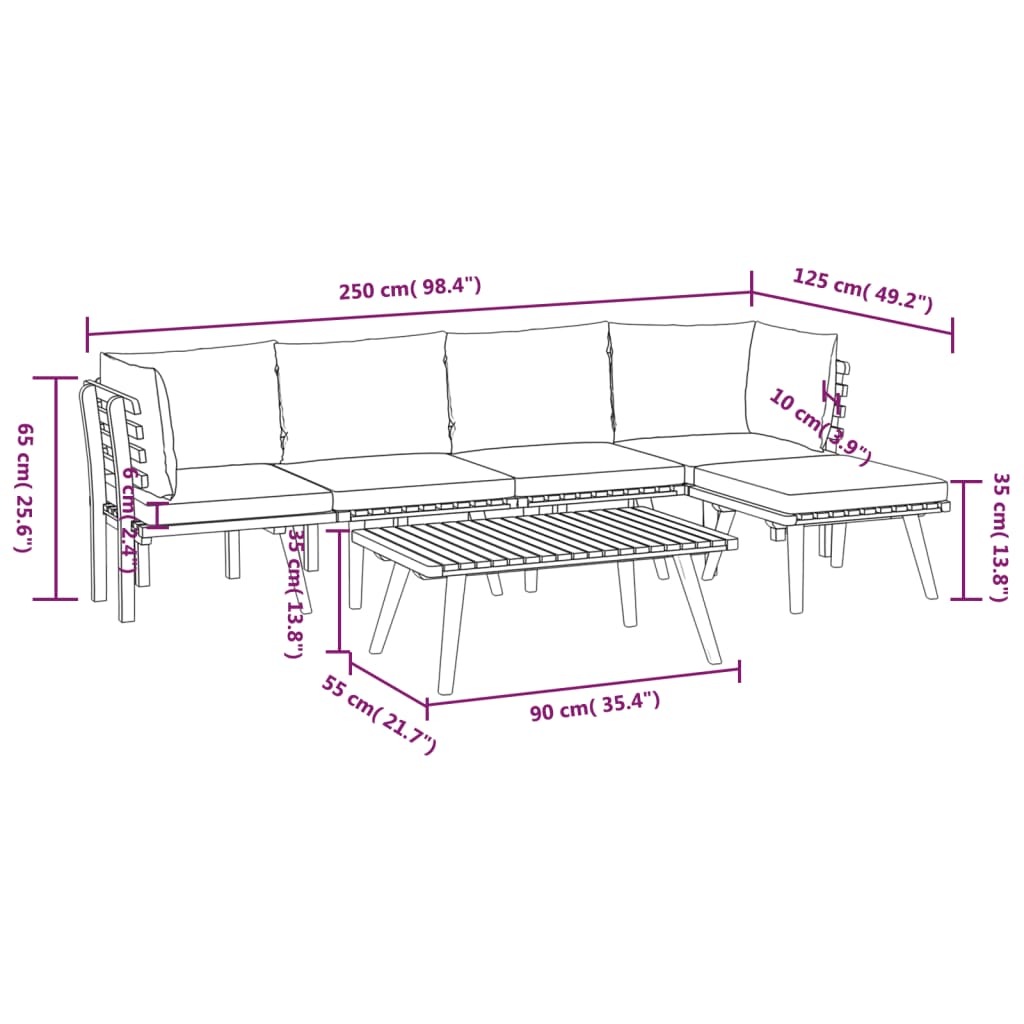 6 Piece Patio Lounge Set With Cushions Solid Acacia Wood