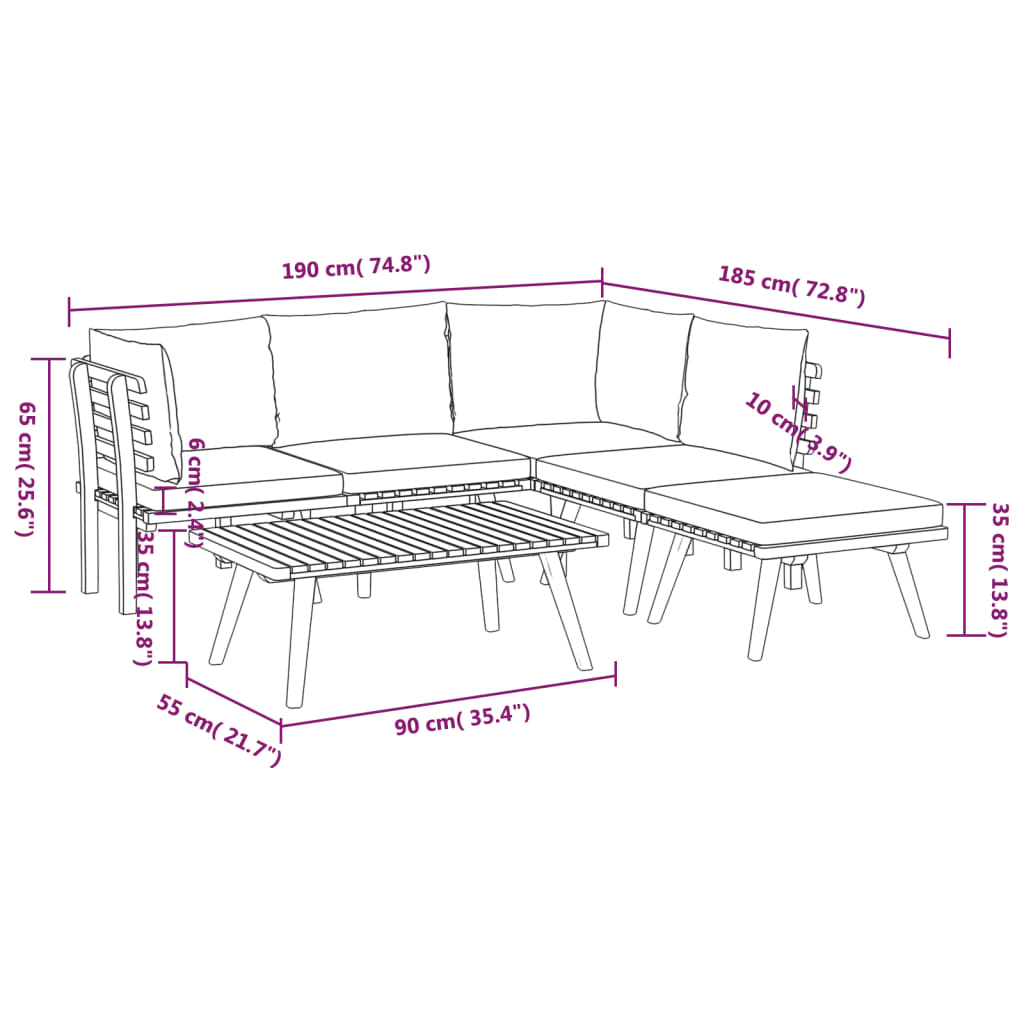 6 Piece Patio Lounge Set With Cushions Solid Acacia Wood