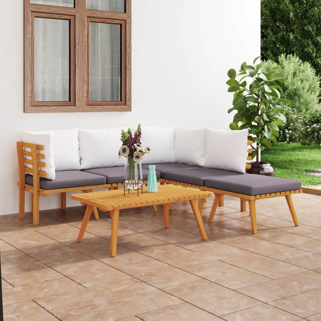 6 Piece Patio Lounge Set With Cushions Solid Acacia Wood