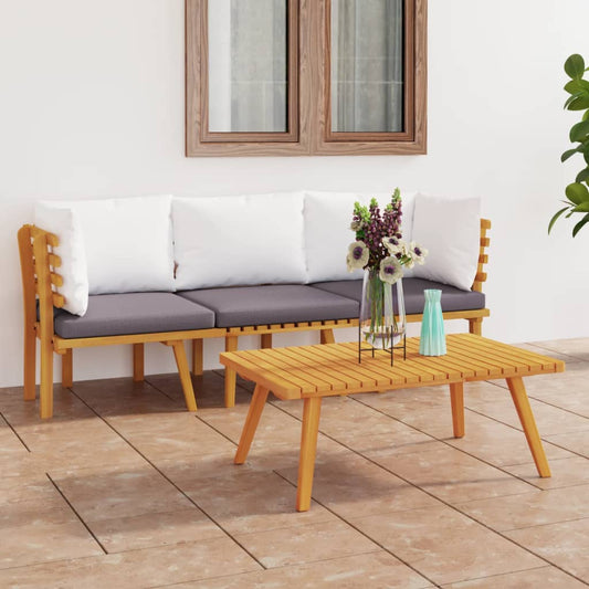 3 Piece Patio Lounge Set With Cushions Solid Acacia Wood