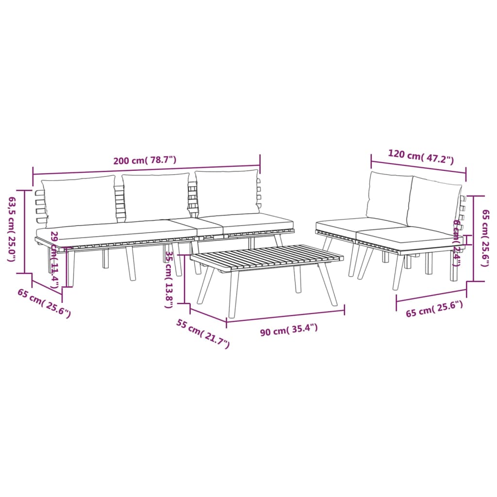 4 Piece Patio Lounge Set With Cushions Solid Acacia Wood