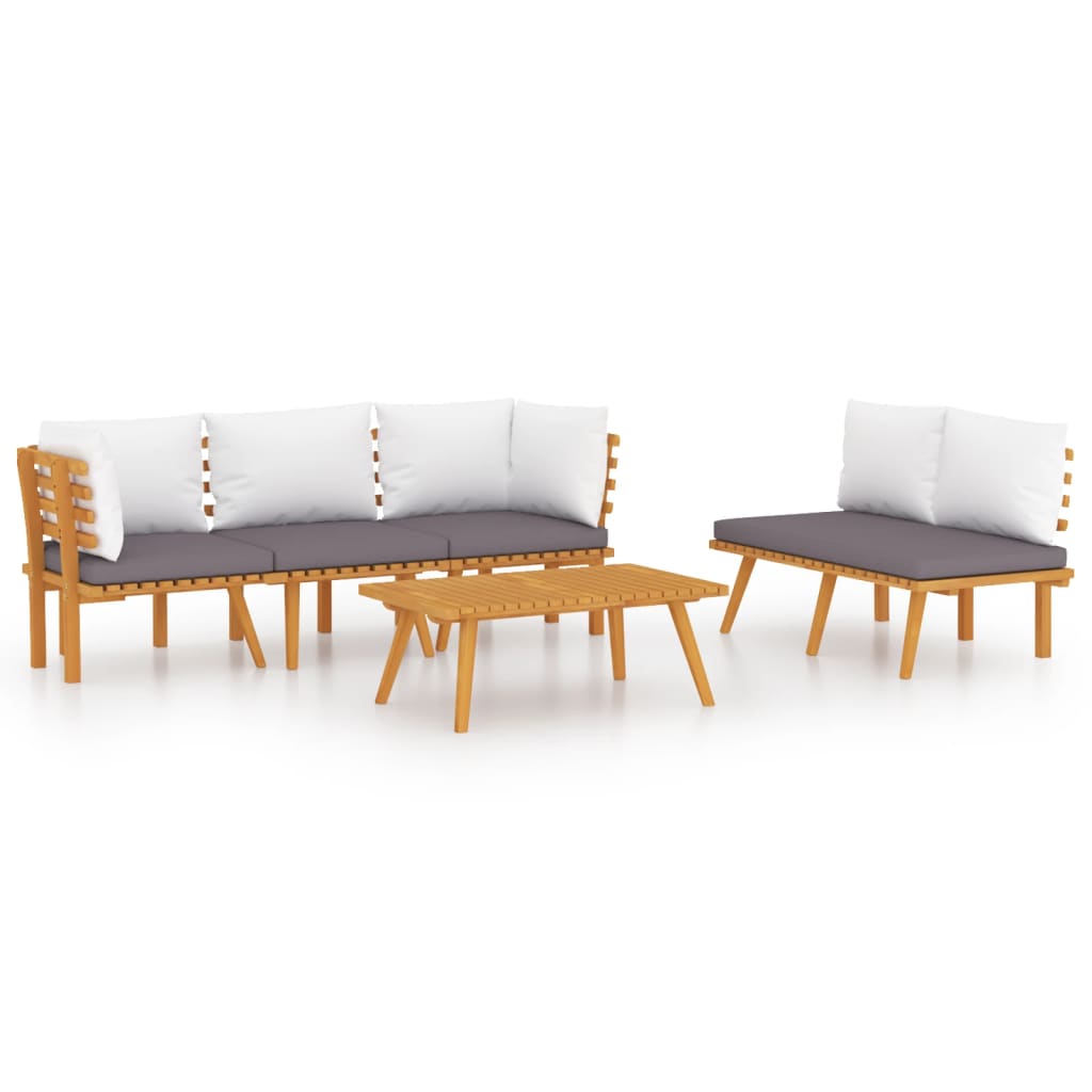 5 Piece Patio Lounge Set With Cushions Solid Acacia Wood