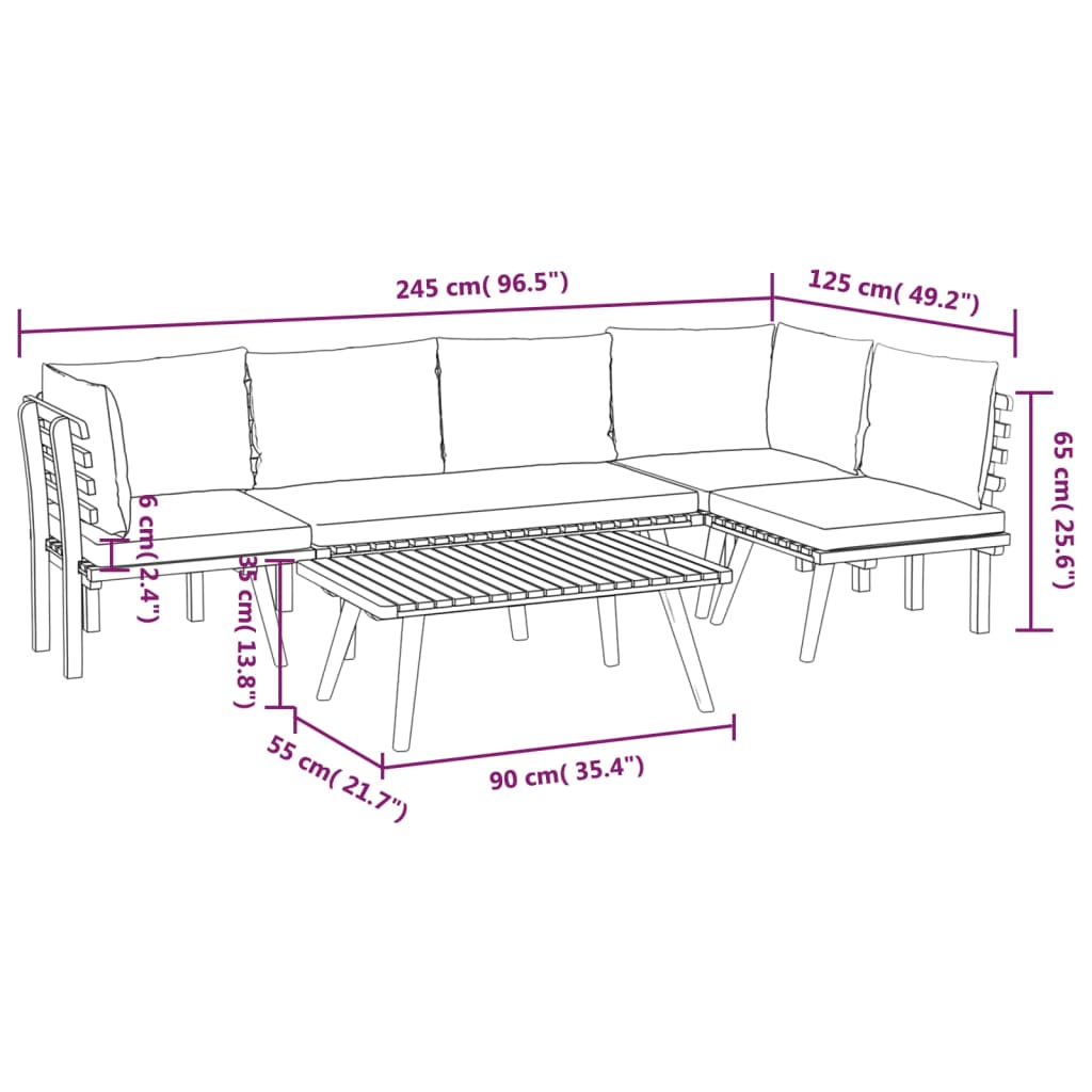 5 Piece Patio Lounge Set With Cushions Solid Acacia Wood