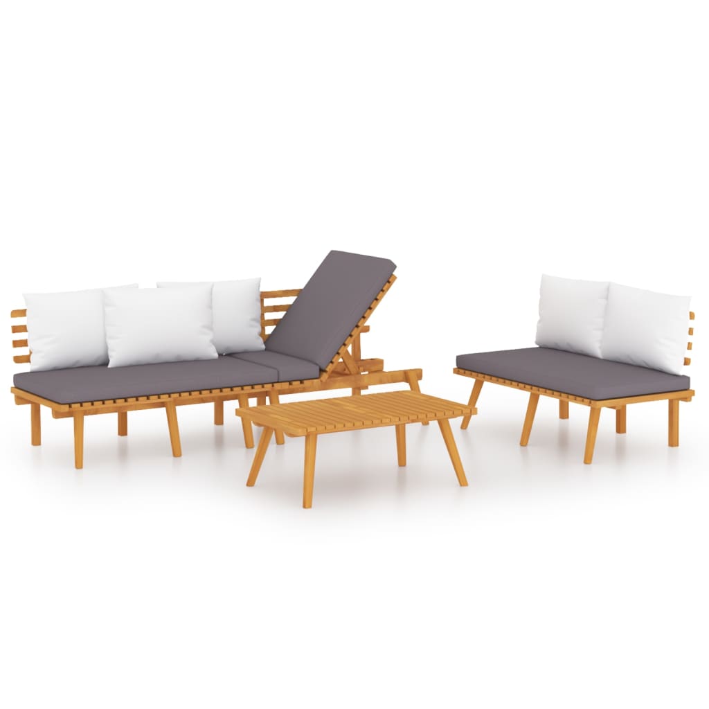 3 Piece Patio Lounge Set With Cushions Solid Acacia Wood