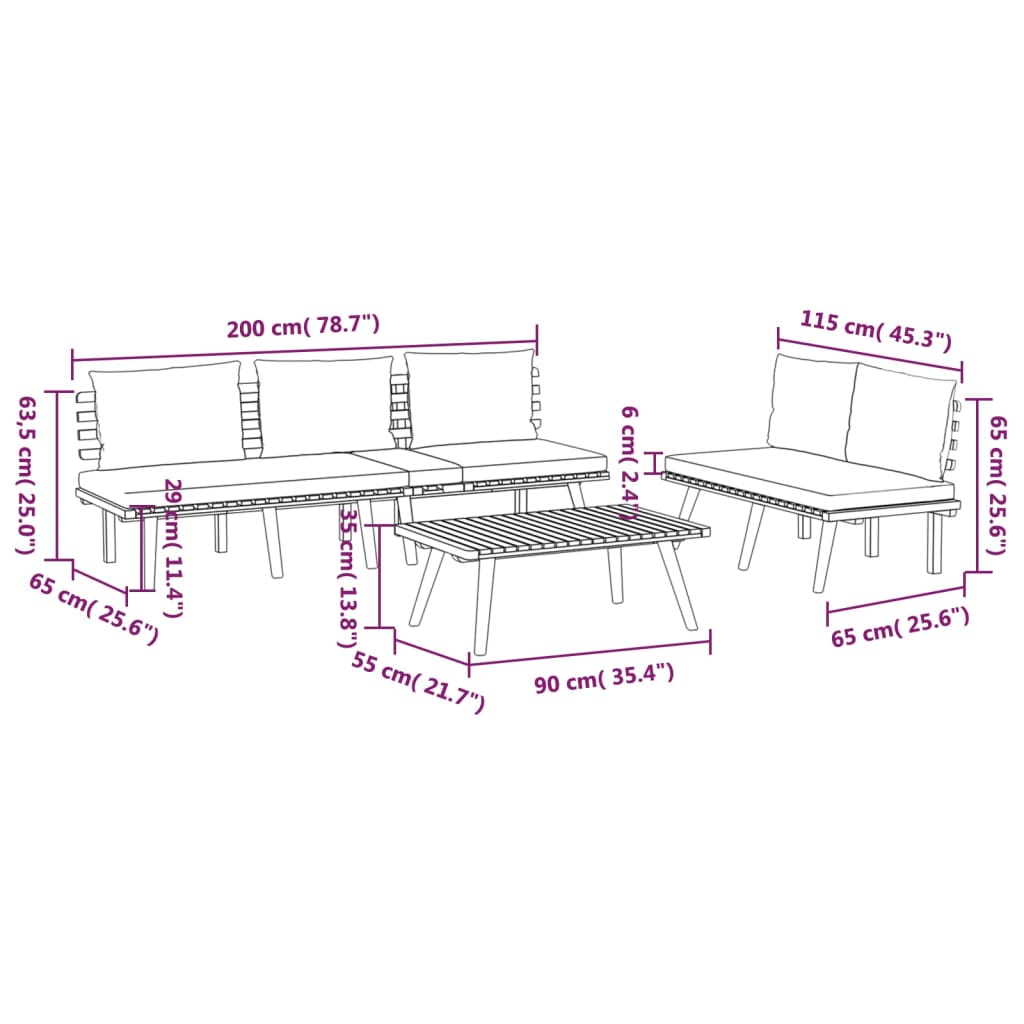 3 Piece Patio Lounge Set With Cushions Solid Acacia Wood