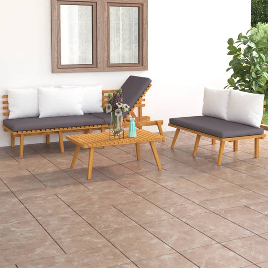 3 Piece Patio Lounge Set With Cushions Solid Acacia Wood