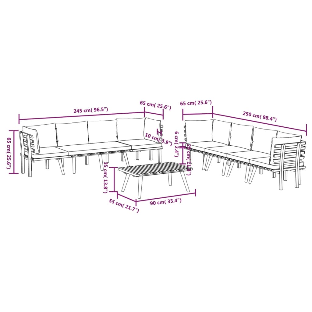 8 Piece Patio Lounge Set With Cushions Solid Acacia Wood