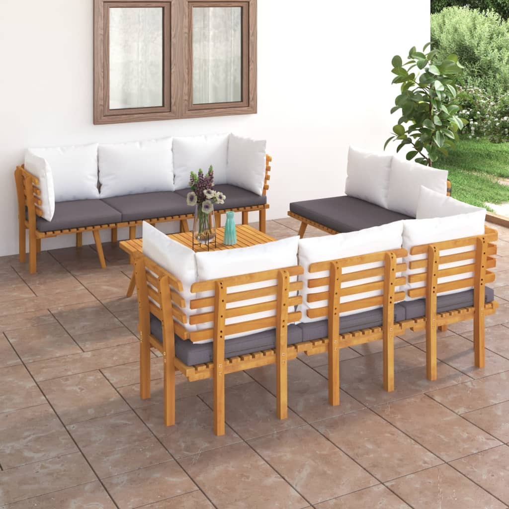 8 Piece Patio Lounge Set With Cushions Solid Acacia Wood