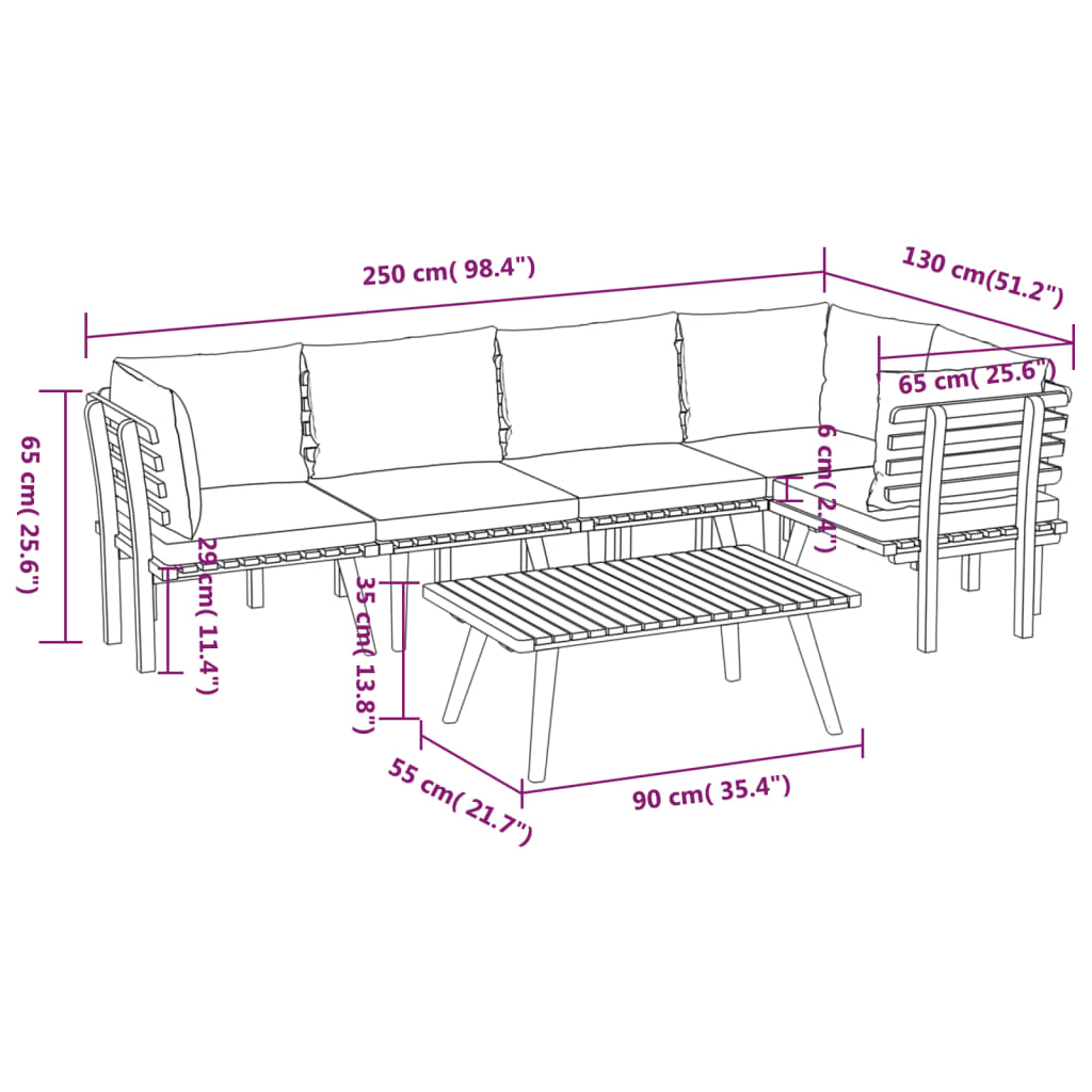 6 Piece Patio Lounge Set With Cushions Solid Acacia Wood