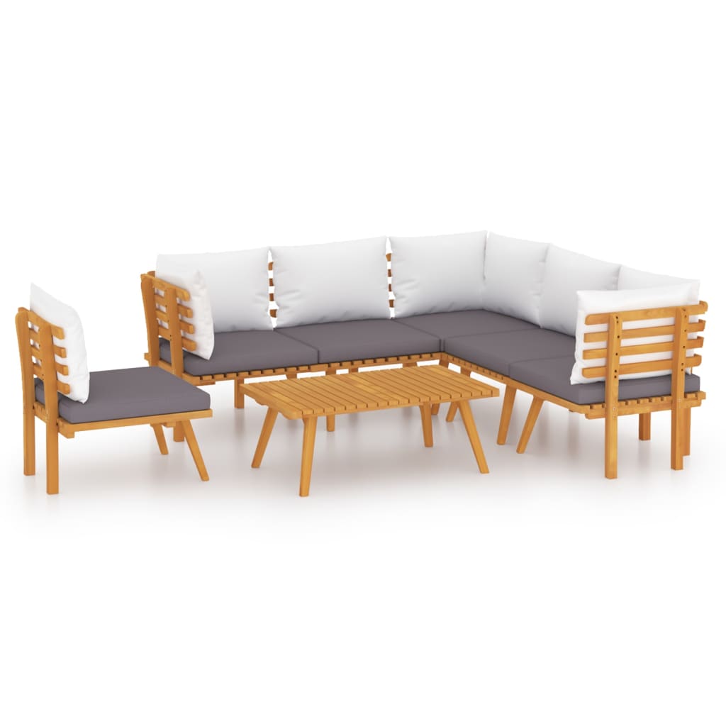 7 Piece Patio Lounge Set With Cushions Solid Acacia Wood