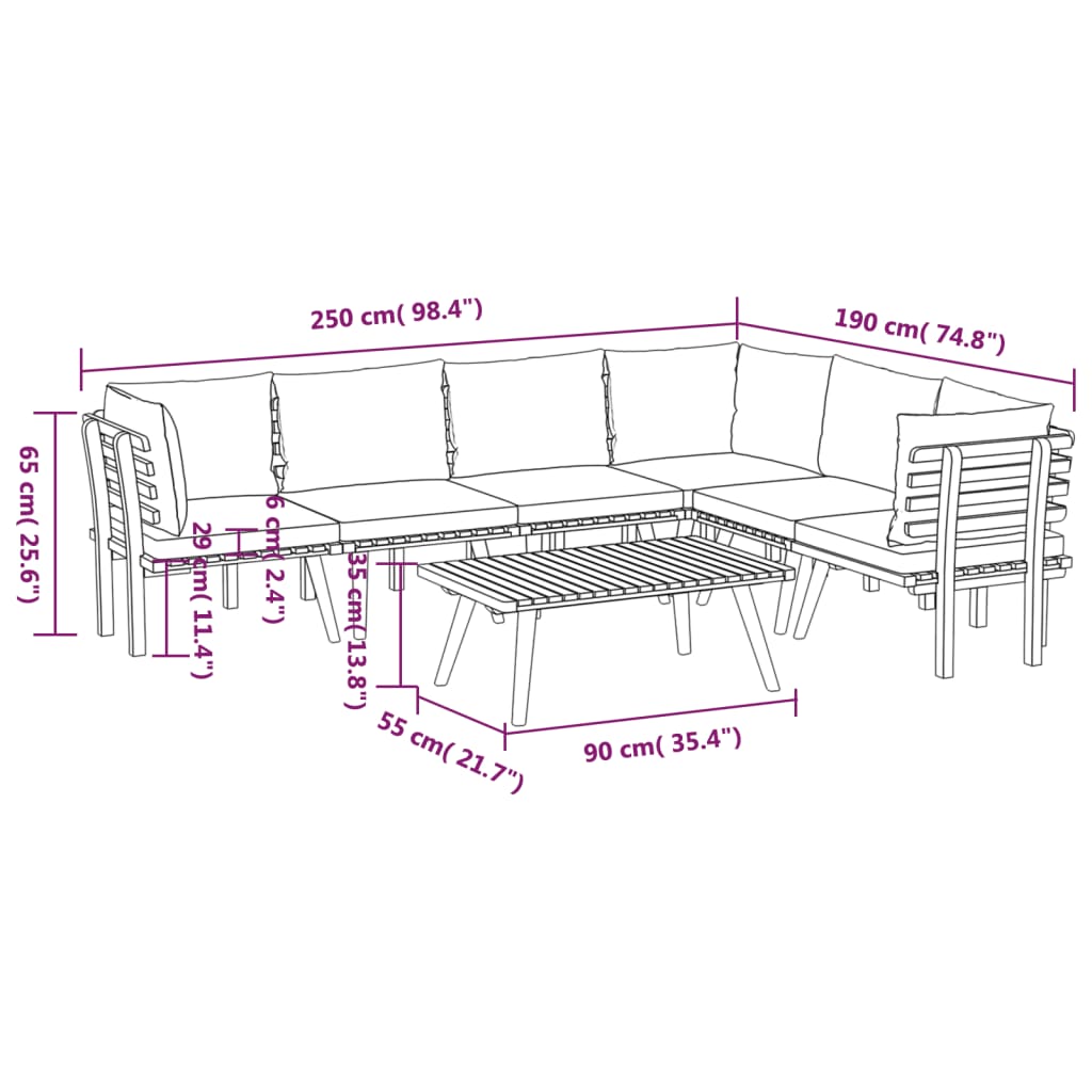 7 Piece Patio Lounge Set With Cushions Solid Acacia Wood