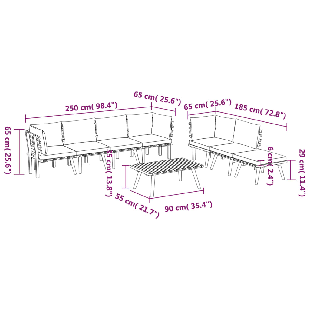 8 Piece Patio Lounge Set With Cushions Solid Acacia Wood