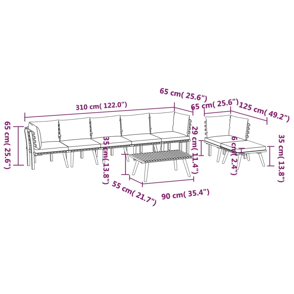 8 Piece Patio Lounge Set With Cushions Solid Acacia Wood