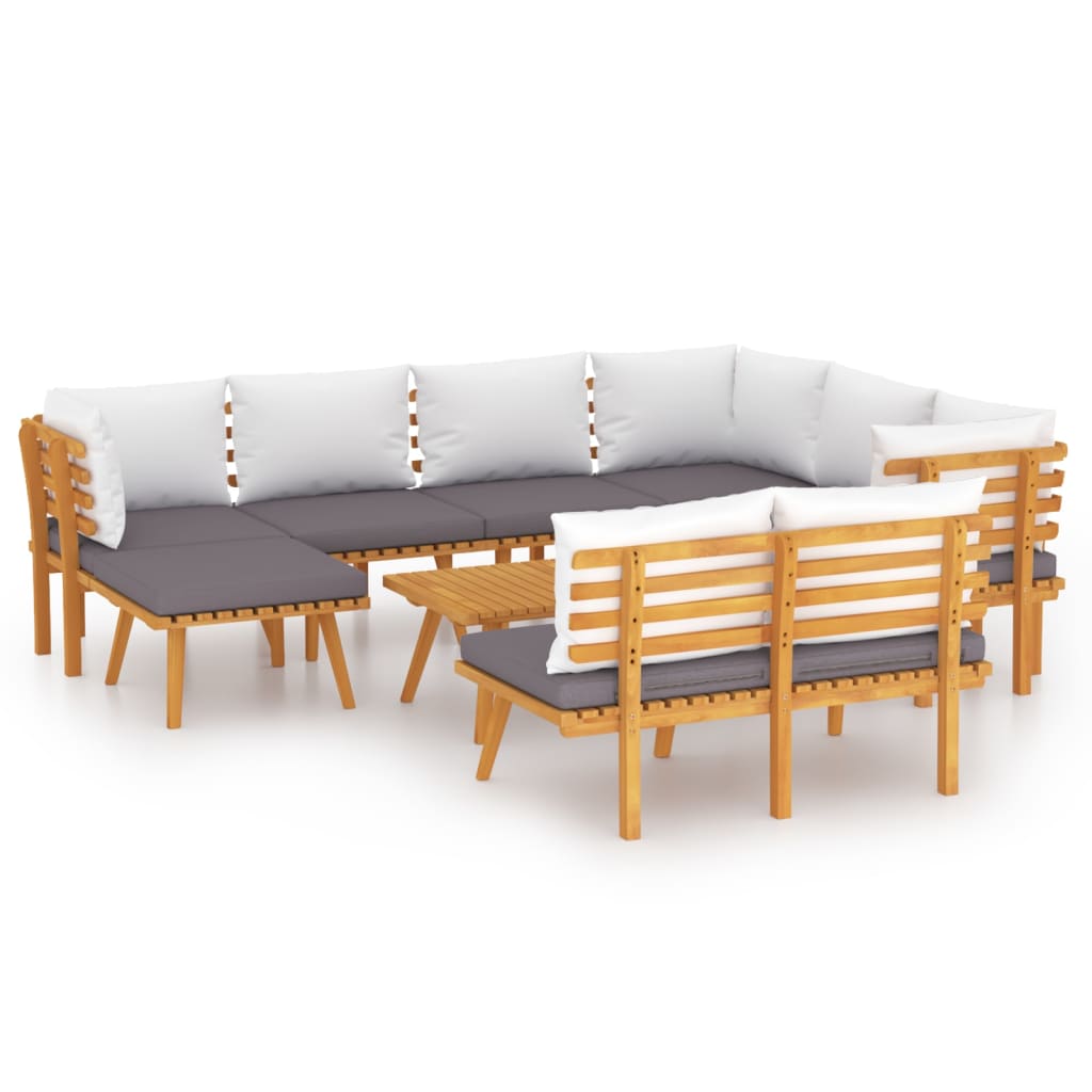 9 Piece Patio Lounge Set With Cushions Solid Acacia Wood