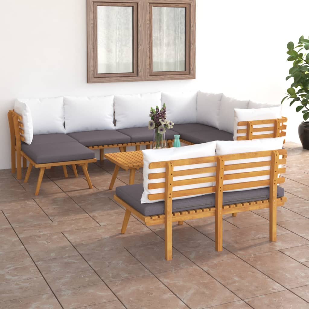 9 Piece Patio Lounge Set With Cushions Solid Acacia Wood