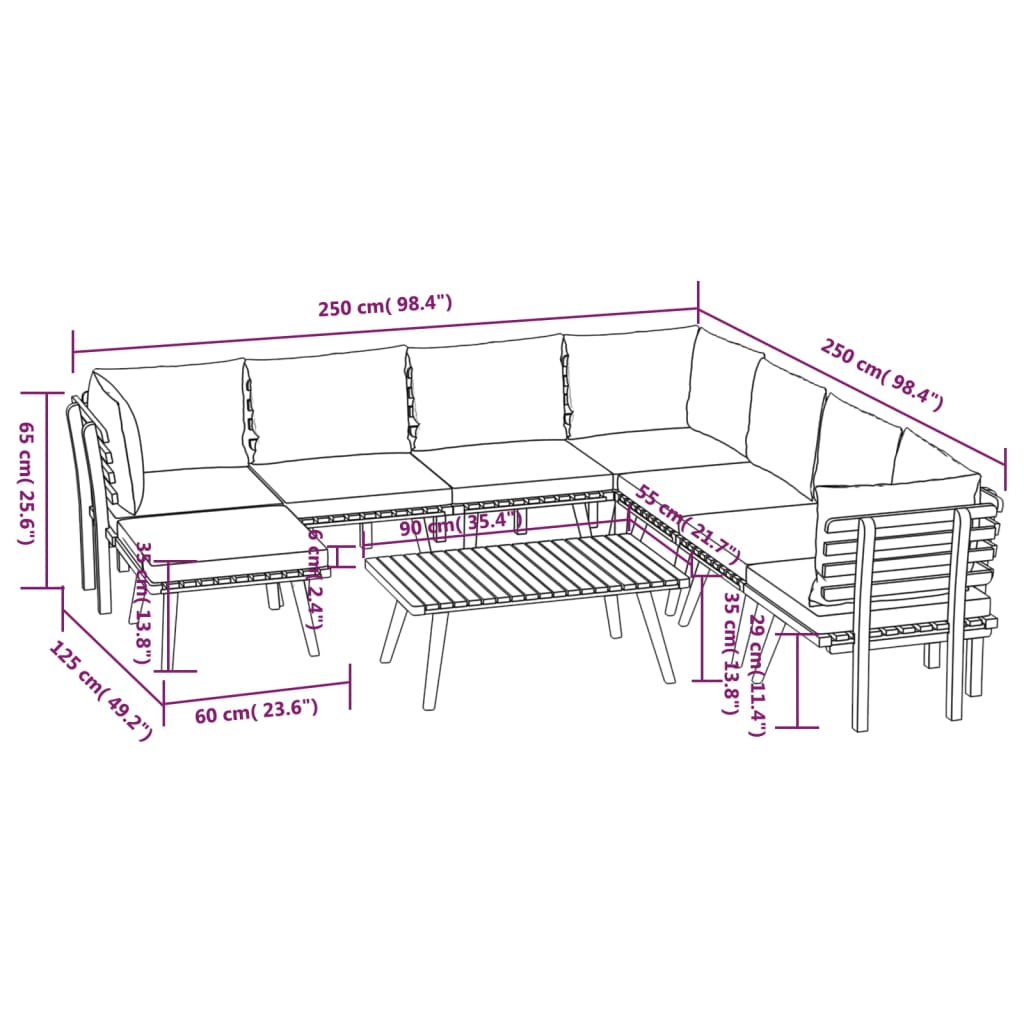 9 Piece Patio Lounge Set With Cushions Solid Acacia Wood