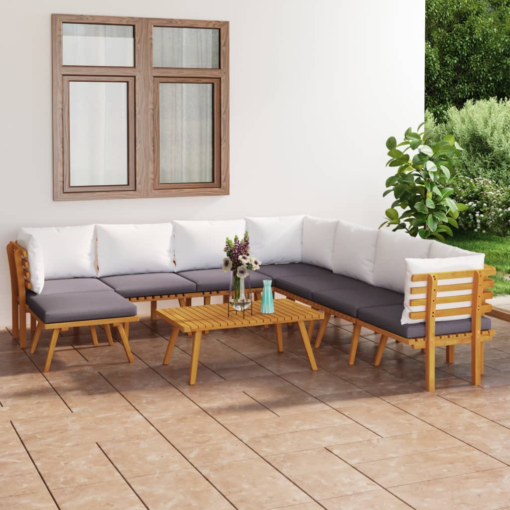 9 Piece Patio Lounge Set With Cushions Solid Acacia Wood