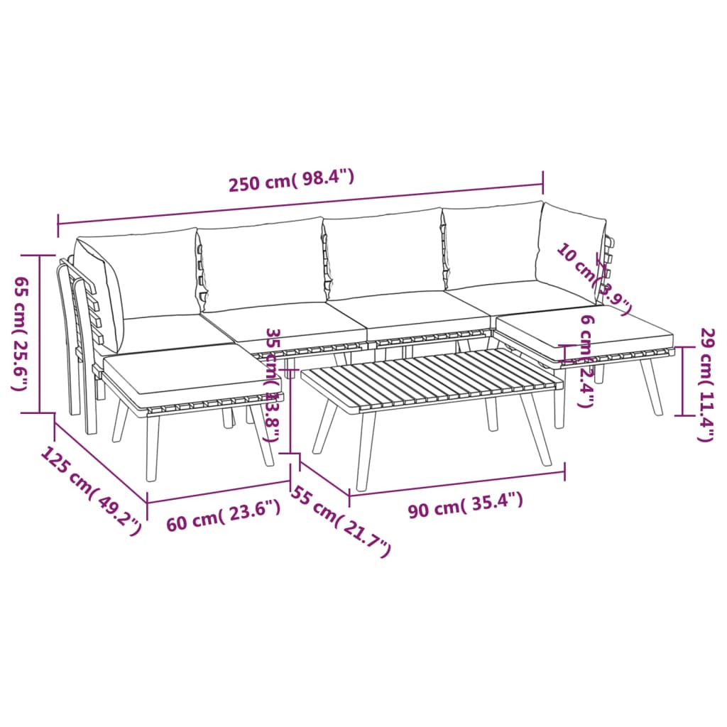 7 Piece Patio Lounge Set With Cushions Solid Acacia Wood