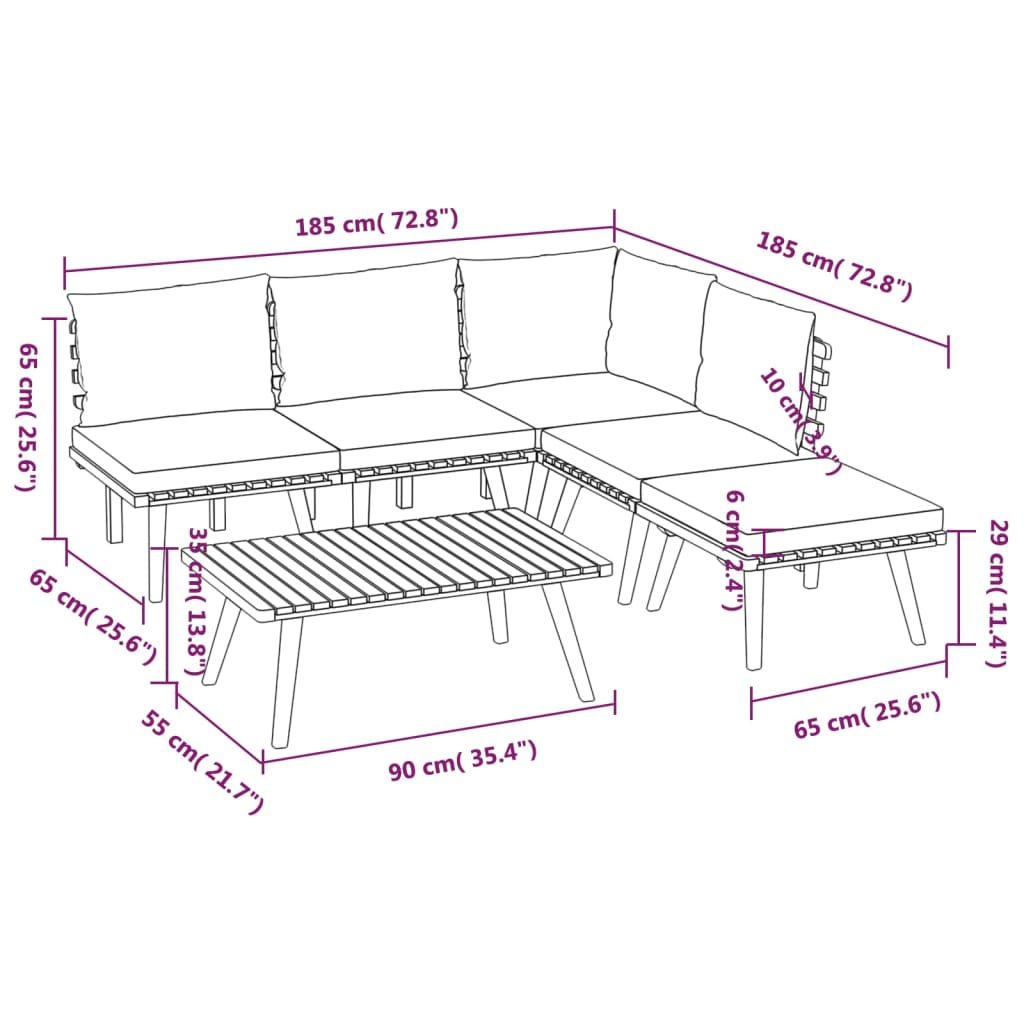 6 Piece Patio Lounge Set With Cushions Solid Acacia Wood