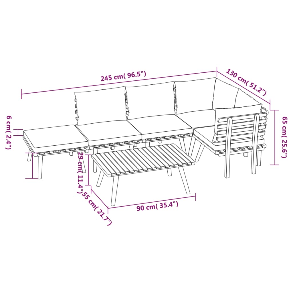 6 Piece Patio Lounge Set With Cushions Solid Acacia Wood