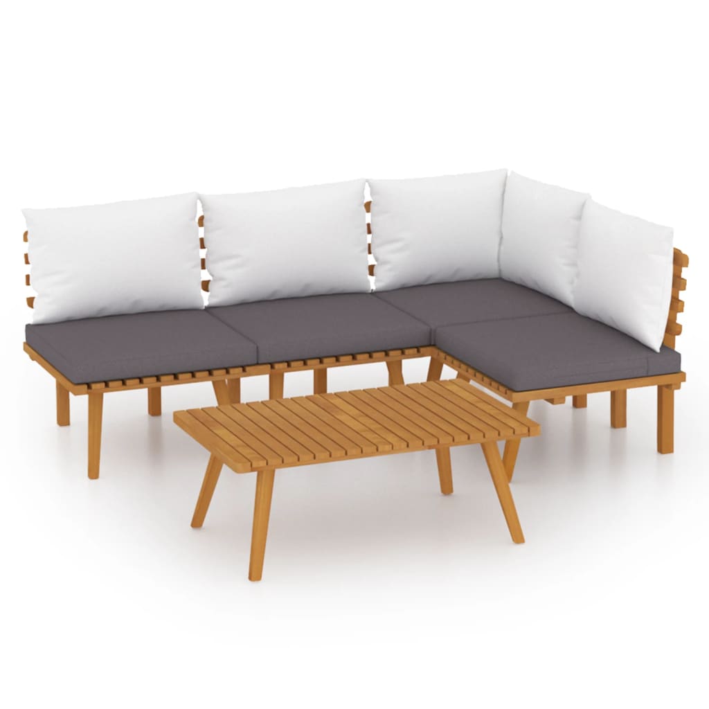 5 Piece Patio Lounge Set With Cushions Solid Acacia Wood