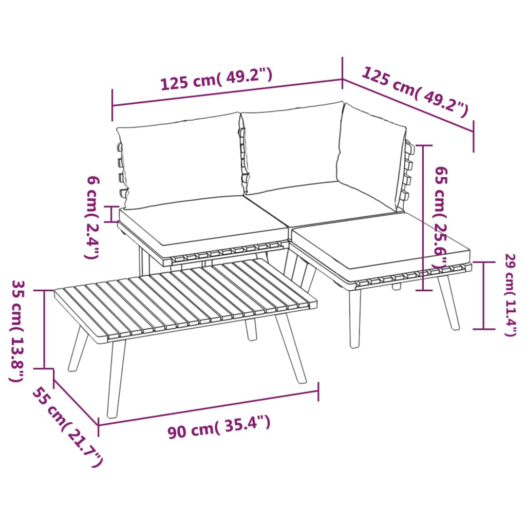 4 Piece Patio Lounge Set With Cushions Solid Acacia Wood